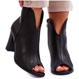 BM Ażurowe Botki Na Słupku Czarne Florina