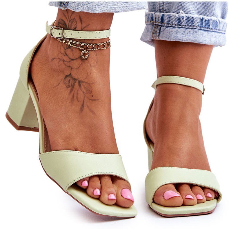 PG1 Sandały Eko-skóra Na Niskim Obcasie Jasnozielone Whitney