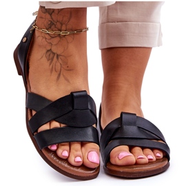 Zazoo Wygodne Skórzane Wsuwane Sandały Czarne Kayla