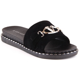Klapki z ozdobą Vinceza W 30183 czarne