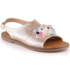 Sandały płaskie metaliczne z kryształkami Vinceza W 17238 złote złoty