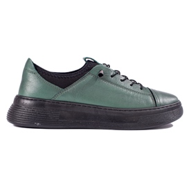 Skórzane półbuty damskie zielone T.Sokolski