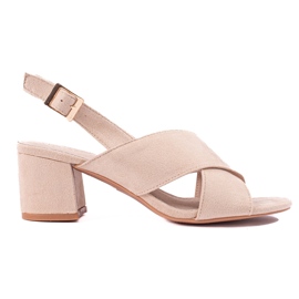 Beżowe zamszowe sandały na obcasie Shelovet beżowy