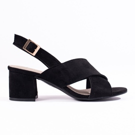 Czarne zamszowe sandały na obcasie Shelovet