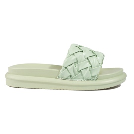 Jasnozielone klapki na grubej platformie Shelovet