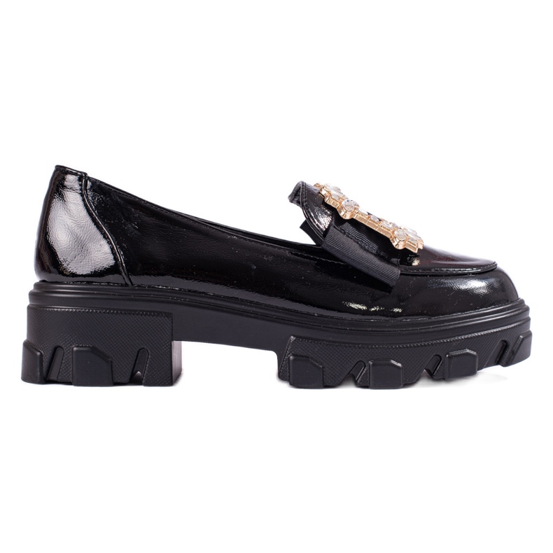 W. Potocki Czarne lakierowane mokasyny na grubej podeszwie T.Potocki