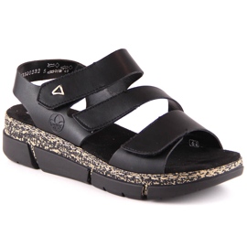 Komfortowe sandały damskie na platormie na rzepy czarne Rieker V2301-00