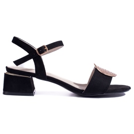 Damskie czarne zamszowe sandały na niskim obcasie shelovet