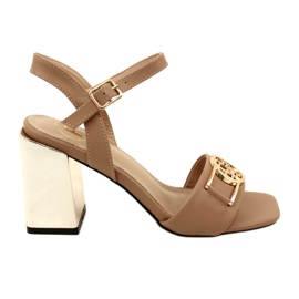 Filippo Sandały damskie na złotym słupku z ozdobą DS4502 BE beżowe beżowy