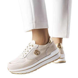 Beżowe ażurowe skórzane półbuty Talbot beżowy