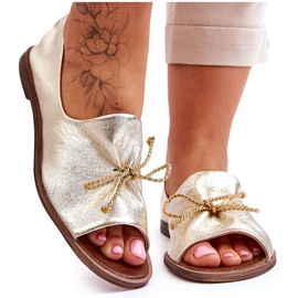 Skórzane Baleriny Damskie Zazoo 2660/007 Złote złoty