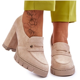 Vinceza Eleganckie Zamszowe Półbuty Na Obcasie Beżowe Mintore beżowy