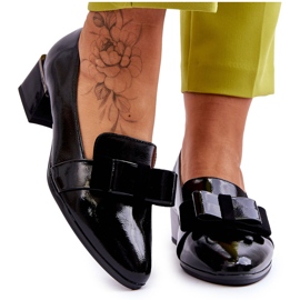 Vinceza Modne Lakierowane Czółenka Z Ozdobną Kokardą Czarne Shira