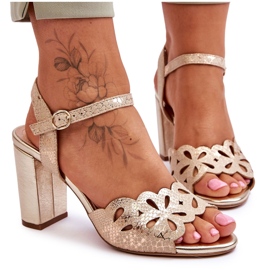Ażurowe Sandałki Sergio Leone SK872 Beżowo-Złote złoty