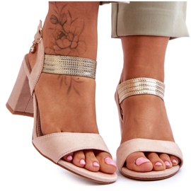 S.Barski Sandały Damskie Na Słupku Zamszowe Beżowe Enjoy beżowy