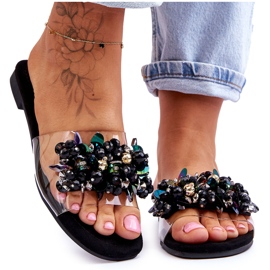 Damskie Klapki Z Ozdobnymi Kamieniami S.Barski KV-576-3 Czarne