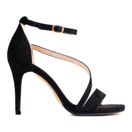 Czarne sandały damskie na wysokiej szpilce Shelovet