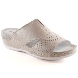 Skórzane klapki damskie komfortowe z gumką złote S.Barski BN290 złoty