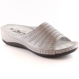 Skórzane klapki damskie komfortowe na koturnie różowe złoto S.Barski BN292 złoty