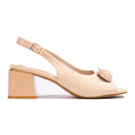 Sandały zamszowe na niskim obcasie beżowe Shelovet beżowy