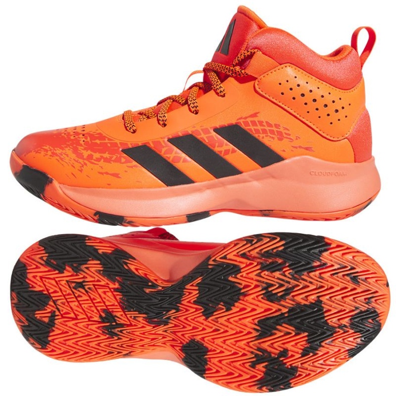 Buty do koszykówki adidas Cross Em Up 5 K Wide Jr HQ8494 pomarańcze i czerwienie pomarańczowe