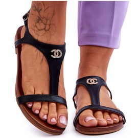 Płaskie Sandały Z Ozdobą S.Barski KV-5541-45 Czarne