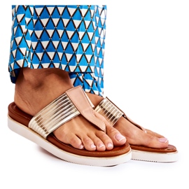 Damskie japonki na platformie beżowo-złote beżowy