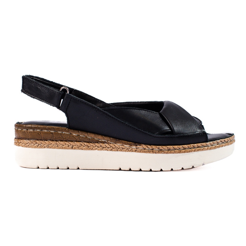 W. Potocki Damskie sandały na niskim koturnie Potocki czarne