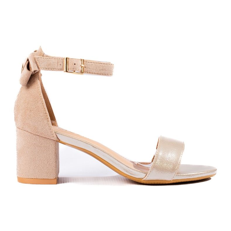 W. Potocki Sandały na słupku beżowo-złote z kokardą Potocki beżowy