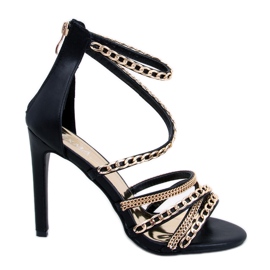 Sandałki na szpilce z łańcuszkami Chester Black czarne