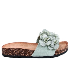Klapki korkowe z kwiatami Brice Green zielone