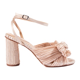 Tekstylne beżowe sandały na obcasie Shelovet beżowy