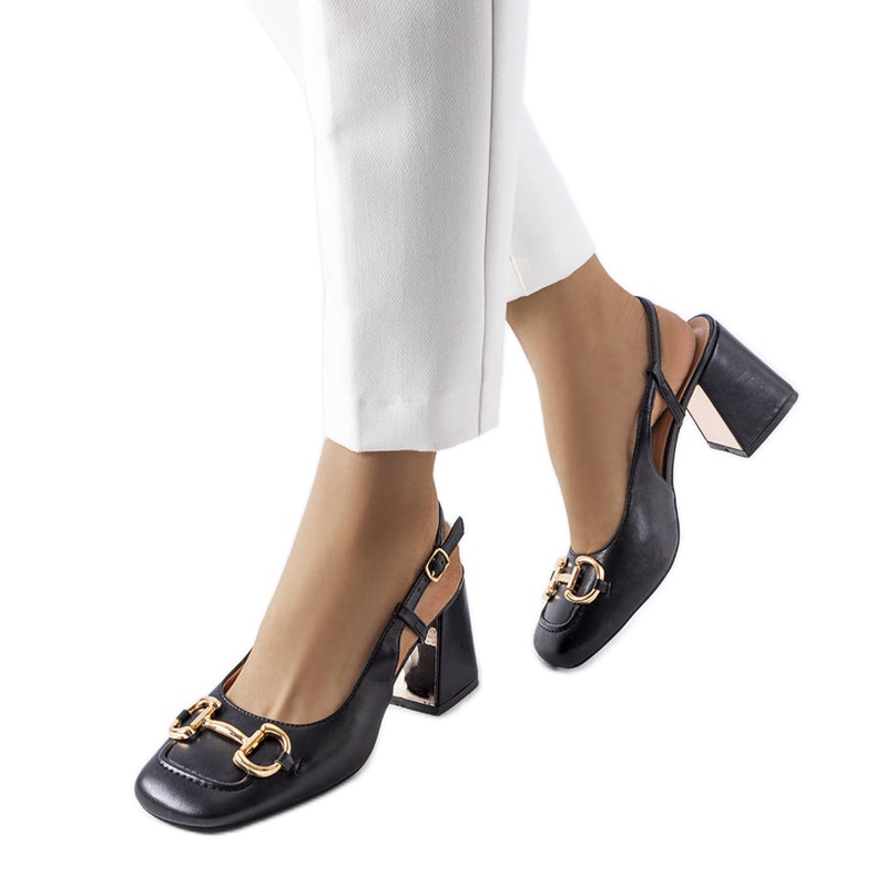 Czarne sandały na szerokim obcasie Parrish