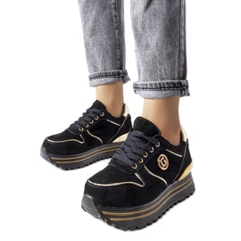 Czarno-złote sneakersy na platformie Therrien czarne