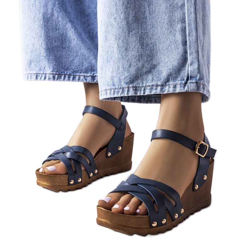 Granatowe sandały na koturnie Audric niebieskie