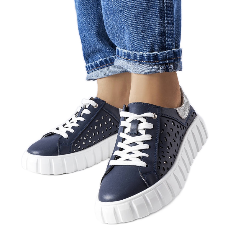 Granatowe sneakersy ze wstawkami Patch niebieskie