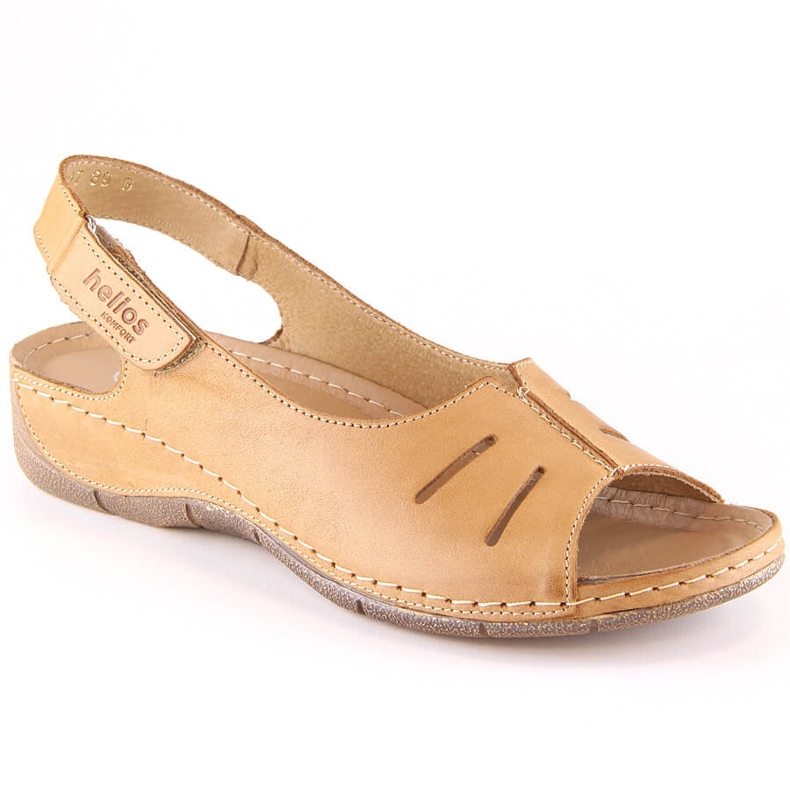 Skórzane komfortowe sandały damskie na rzep brązowe Helios 117