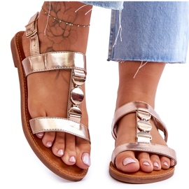 Damskie Płaskie Sandały Z Ozdobnym Paskiem Złote Berry złoty