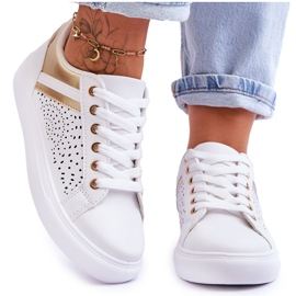 Klasyczne Sportowe Buty Z Ażurowym Wzorem Biało-Złote Happier białe