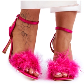FB2 Damskie Sandały Z Piórkami Fuksja Tiffany różowe
