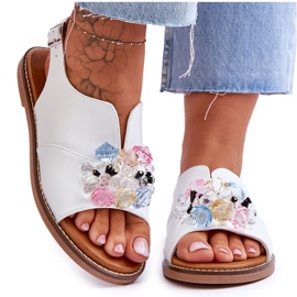 Vinceza Damskie Skórzane Sandały Z Kamieniami Białe Mersea czarne