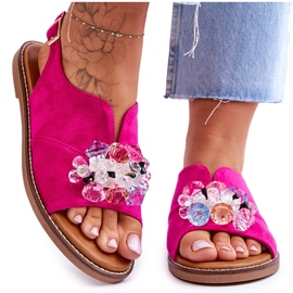 Vinceza Damskie Zamszowe Sandały Z Kamieniami Fuksja Mersea różowe