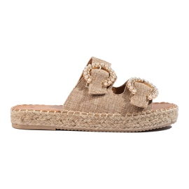 Damskie beżowe klapki z klamrą Shelovet beżowy