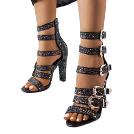 Czarne brokatowe wysokie sandałki Walnut