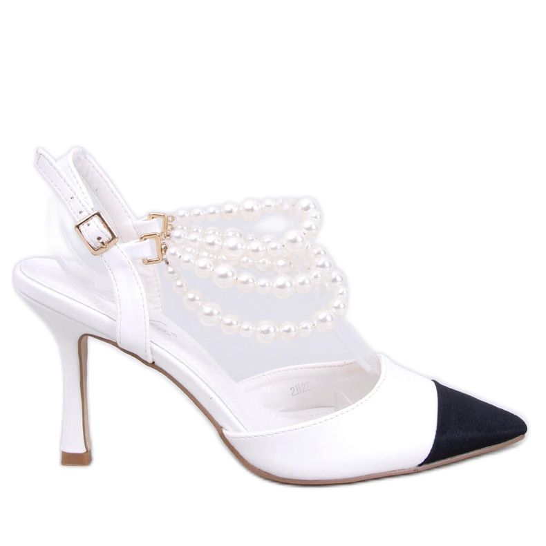 Czółenka z odkrytą pięta z perłami Harmony White białe
