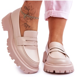 Skórzane Wsuwane Mokasyny Na Platformie Beżowe Riverside beżowy