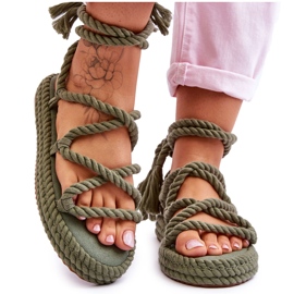 Wiązane Sandałki Na Masywnej Platformie Zielone Can't Wait