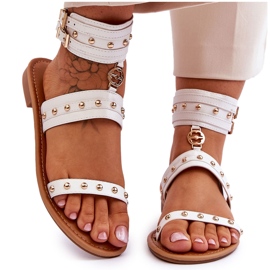 FI1 Wyjątkowe Sandały Damskie Z Ćwiekami Białe Selina