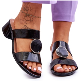 Eleganckie Klapki Na Obcasie Sergio Leone KL310 Czarne