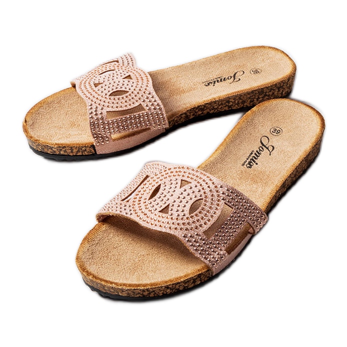 Różowe klapki zdobione dżetami Lagacé